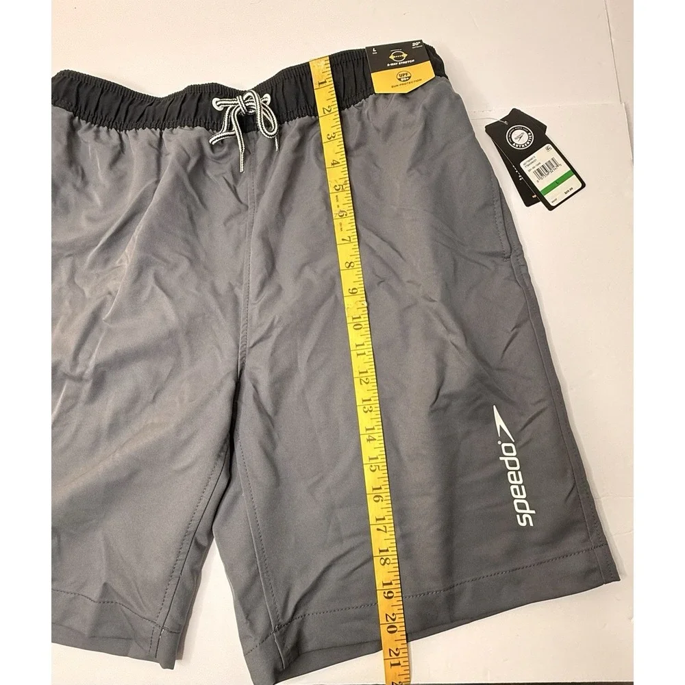Speedo Men's Size L Gray Mesh‎ Lined Marina Long Volley Swim Trunks Summer New